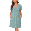 Vlazom Camicia da Notte Donna Estiva con Bottoni, Manica Corta Aperta Davanti, Pigiama Donna Corto, Vestaglie Estive, XL, Verde Chiaro