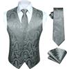HISDERN Gilet Uomo Grigio Scuro Paisley Floreale Jacquard Cravatta Taschino Fazzoletto da Taschino da Festa di Nozze Completo da Completo Gilet,L,Grigio Scuro-N