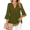 Akiooue Camicette da Donna con Maniche a 3/4 a Campana, Top Tunica Casual Eleganti con Scollo a V, Camicie a Doppio Strato in Chiffon da Lavoro S-3XL, 3XL