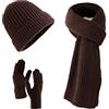 Villand 3 Pezzi Cappelli Sciarpa con Guanti Touchscreen per Uomini e Donne, Set Unisex per il Freddo con Foderato in Pile e Borsa Regalo (Caffè)