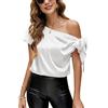 VIDUSSA - Camicetta in satin da donna, con spalline, elegante e chic, in seta, top casual, bianco, XL