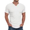PrinStory T-shirt a maniche corte per gli uomini con scollo a V a righe Henley maglietta basic slim fit casual maglietta estiva da uomo top, bianco, L