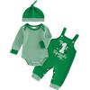 Haomibacu Set di 3 tutine a righe per il primo giorno di San Patrizio, con lettera trifoglio, ricamo, salopette, cappello, vestiti, Verde, 12-18 Months
