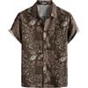 PARKLEES Camicia da uomo in cotone e lino, stile vintage anni 70, con motivo retrò, a maniche corte, con bottoni, Fiore marrone., XL