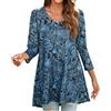 Enmain Maglietta Donna Manica Lunga Tunica Donna Maniche a 3/4 Maglia Taglie Forti Scollo V Elegant Camicetta con Stampata Floreale Blu&Nero, 2XL