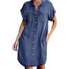 Generic Camicia estiva lunga in denim da donna, abito midi a maniche corte, casual, jeans con bottoni, abiti a trapezio oversize slim fit, lunghezza al ginocchio, con tasche, vestibilità larga, tunica top