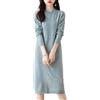 Ailaile Abito in maglia in 100% lana merino da donna, a manica lunga, con scollo a O, a metà lunghezza, pullover, girocollo, autunno inverno, Grigio verde., M