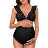 Summer Mae - Costume da Bagno Premaman, Bikini a Due Pezzi con Volant, a Vita Alta, con Stampa Floreale, Scollo a V, per Gravidanza, Nero, L