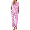 Mrat Pigiama da donna Set di 2 pezzi Set da notte con stampa floreale carino pigiama a maniche corte con risvolto e bottoni camicie pantaloni lunghi tuta estiva pigiama set da salotto con tasche