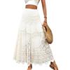 Gratoryna Gonna da Donna all'Uncinetto, a Vita Alta, Maxi Elastica, Boho, Scava Fuori, gonne in Pizzo fluide, Bianco, S