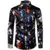PARKLEES - Camicia da uomo casual di lusso con stampa, in raso satinato con bottoni per festa e matrimonio, L
