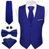 Barry.Wang Gilet da uomo formale, slim fit, da lavoro, tinta unita, con cravatta e farfallino, set per cerimonie nuziali, Blu reale, S