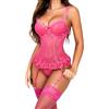 EVELIFE Sexy Lingerie per le Donne Set di Pizzo Tuta con Calze Strappy Teddy Bambolette Biancheria Intima (Rosso rosa, XXL)