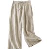 FTCayanz Donna Pantaloni Larghi Lino Vita Alta Pantaloni Gamba Larga Estivi con Coulisse Beige L