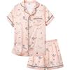Cheerful Mario Satino Pigiami Due Pezzi per Bambina Maniche Lunghe Pyjamas Ragazza Sottile e Liscia Come la Seta Rosa-B 12-13 Anni