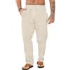 LVCBL Pantaloni da uomo in lino e cotone, casual, pantaloni in tela, per l'estate, yoga, uomo, leggeri, taglia elastica, M-3XL, cachi., L