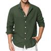 Enlision Camicia Lino Uomo Manica Lunga Estiva Cotone Henley Shirts Collo Coreana con Bottoni Tinta Unita Elegante Casual da Spiaggia S-4XL