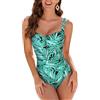 WIN.MAX Costume Intero Donna, Costume Intero con Controllo della Pancia, Costume da Bagno Taglie Forti per Donna Monokini Push-up Vintage, per Coppe da C a DD (Foglie Verdi,EU46)