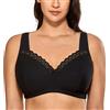 DELIMIRA Reggiseno Cotone Senza Ferretto in Pizzo Taglie Forti Morbido Senza Imbottitura Coppa Piena Nero 6D