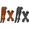 CHENGZI 2 set Guanti Calze Set Halloween Calze Divertenti Stripe Ginocchio Coscia Calze Alte Braccio Più Caldo Guanti Senza Dita, Grigio+Arancione, Taglia unica