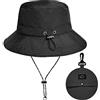 Malaxlx Cappello impermeabile per donne e uomini - Protezione UV Beach Sun Hat Pesca Safari Boonie Cappello da pioggia Regolabile Packable, Nero - Impermeabile, Taglia unica