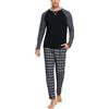 Litherday Pigiama Uomo Invernale Cotone Due Pezzi con Maglia Girocollo e Pantaloni Scozzesi Lunghi Comodi con Tasche per Casa Stile A-Nero M