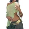 Caziffer - Top Sheer Phncho da donna in maglia a uncinetto, bolero, scialle, coprispalle, top asimmetrico a una spalla, Verde, Etichettalia unica