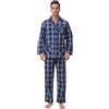 GLOBAL Pigiama Uomo 100% Cotone, Set Biancheria da Notte Lungo Traspirante | Due pezzi leggero adatto tutto l'anno, Camicia con tasche, coulisse pantalone, tessuto confortevole per il riposo notturno