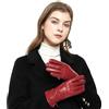 ZLUXURQ Guanti da guida invernali Senza touchscreen in vera pelle di agnello rosso morbida da donna foderati in pile