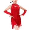 FEOYA Pantaloncini da ballo latino per bambine e ragazze, senza maniche, con paillettes lucide, abbigliamento da ballo per salsa, rumba, samba, jazz, moderno, con guanti, per bambini dai 3 ai 14 anni
