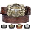 Kicoroiny Cinture western in pelle per donna e uomo, cowboy cowgirl cintura country con incisione floreale, fibbia decorazione toro, cintura per jeans, donna uomo regali di compleanno, Cintura caffè/fibbia toro