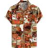 PARKLEES Camicia da uomo in cotone e lino anni '70 modello vintage camicia casual a maniche corte con bottoni retrò, Arancione, S
