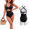 Novocloud Costume Intero Donna Modellante, Costume da Bagno Contenitivo Sexy Scollo a V Push Up Costumi da Bagno Sling Regolabili per Piscina Mare (IT, Testo, L, Regular, Regular, Nero)