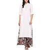 Ladyline Tunica da donna in puro cotone tinta unita con maniche a 3/4, collo arrotolabile con bottoni, tasca, kurti lungo, bianco, S