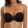 HWDI Reggiseno Convertibile Senza Spalline con Ferretto Imbottito in Pizzo e Spalline Trasparenti sul Retro, Taglie Forti, Nero, 2B