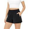 WUDEUI Pantaloncini da corsa 2 in 1 per ragazze, a vita alta, per atletica e palestra, con tasche foderate con cerniera, per tennis, yoga, danza, sport, Nero , 13-14 Anni