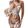 ssyyx Set di Lingerie Sexy con Ferretto con Spalline Push up Reggicalze, Bianco, Large
