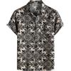 PARKLEES Camicia da uomo in cotone e lino, stile vintage anni 70, con motivo retrò, a maniche corte, con bottoni, M