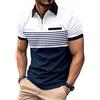 NLAND Polo Uomo a Righe Manica Polo Corte da Golf Tennis con Mezza Zip T Shirt Slim Fit Elegante Commerciale Camicia con Falsa Taschino,Bianco 3XL