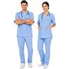 AIESI® Divisa Sanitaria uomo donna (M celeste) in cotone 100% sanforizzato pantaloni e casacca scollo a V