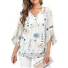 Enmain Camicia Donna Elegante Volant Scollo a V 3/4 Manica Blusa Donna Curvy Fiori Leggero Casual Estiva Primaverile Top