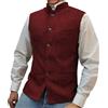VgueElegc Gilet da uomo con colletto a camicia in stile Nehru in tweed, gilet casual Nehru, Vino rosso, L