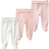 BINIDUCKLING Pantaloni a vita alta per bambini e bambine, in cotone, con piede, confezione da 3, Colore: rosa., 0-3 Mesi