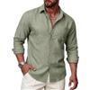 Ailisus - Camicia da uomo in lino e cotone, casual, a maniche lunghe, con bottoni, vestibilità normale, per le vacanze e il quotidiano, tinta unita, con taschino, Verde salvia, XL