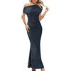 Missufe Abito da sera da donna, da cocktail, da ballo, lungo, per matrimoni, cerimonie, elegante, maxi sirena, bodycon monospalla, vestiti, Blu mare, S