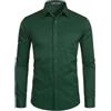 PARKLEES Camicia da uomo a manica lunga, tinta unita, Slim Fit, casual, da lavoro, formale, con bottone e tasca, Verde, XL