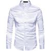 Hybursky Camicia da uomo, camicia a maniche lunghe in raso lucido come seta, camicia a maniche lunghe con bottoni, camicia da smoking liscia senza pieghe, tinta unita, camicette casual per danza, discoteca