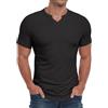 PrinStory T-shirt a maniche corte per gli uomini con scollo a V a righe Henley maglietta basic slim fit casual maglietta estiva da uomo top, Nero , M