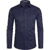 PARKLEES Camicia da uomo a maniche lunghe tinta unita slim fit casual business formale abbottonatura camicie con tasca