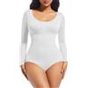 ONEW Body modellante avvolgente girocollo a maniche lunghe body top body body controllo pancia modellante, bianco, XL